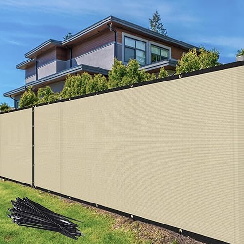 TANG Privacy Fence Screen Beige 5' x 25' for Patio Garden Heavy Duty Residential Windscreen Fence Privacy Blockage for Backyard School Commercial Netting Fence Permeable 3 Years Warranty