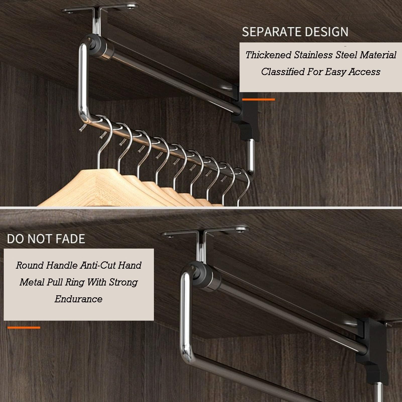 Barre de penderie coulissante réglable pour vêtements, Gain de Place et Rangement Maximal (350 mm)