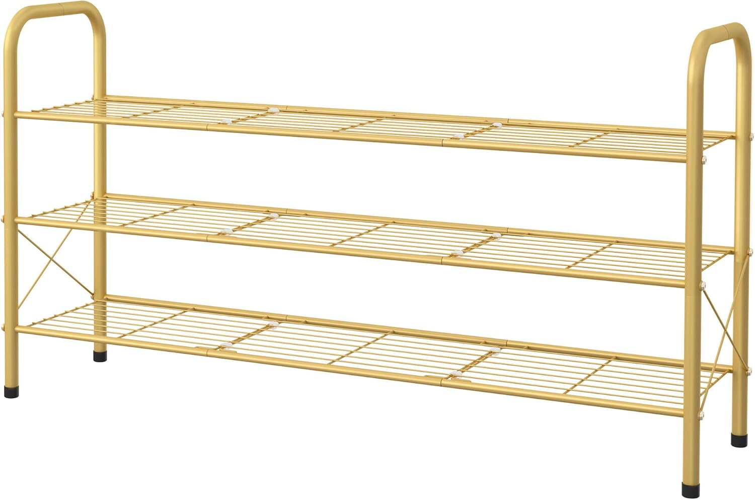 Hoctieon 3 Tier Mesh Style Shoe Rack, Entryway Shoe Shelf, Shoe Storage Organizer, Shoe Rack for Closet, Space Save for Bathroom, Garage, Hallway, Bedroom, Living Room, Gold