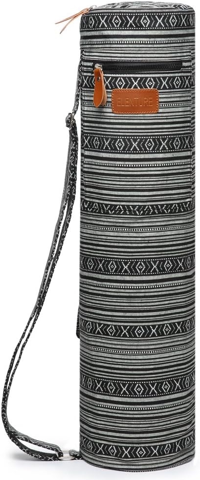 Canvas Yoga Mat Bag with Adjustable Strap & Pockets, Full-Zip Travel Gym Tote for Women & Men, Fits 1/4" & 1/3" Thick Mats, Lightweight Carrier for Yoga, Workout, Outdoor Use