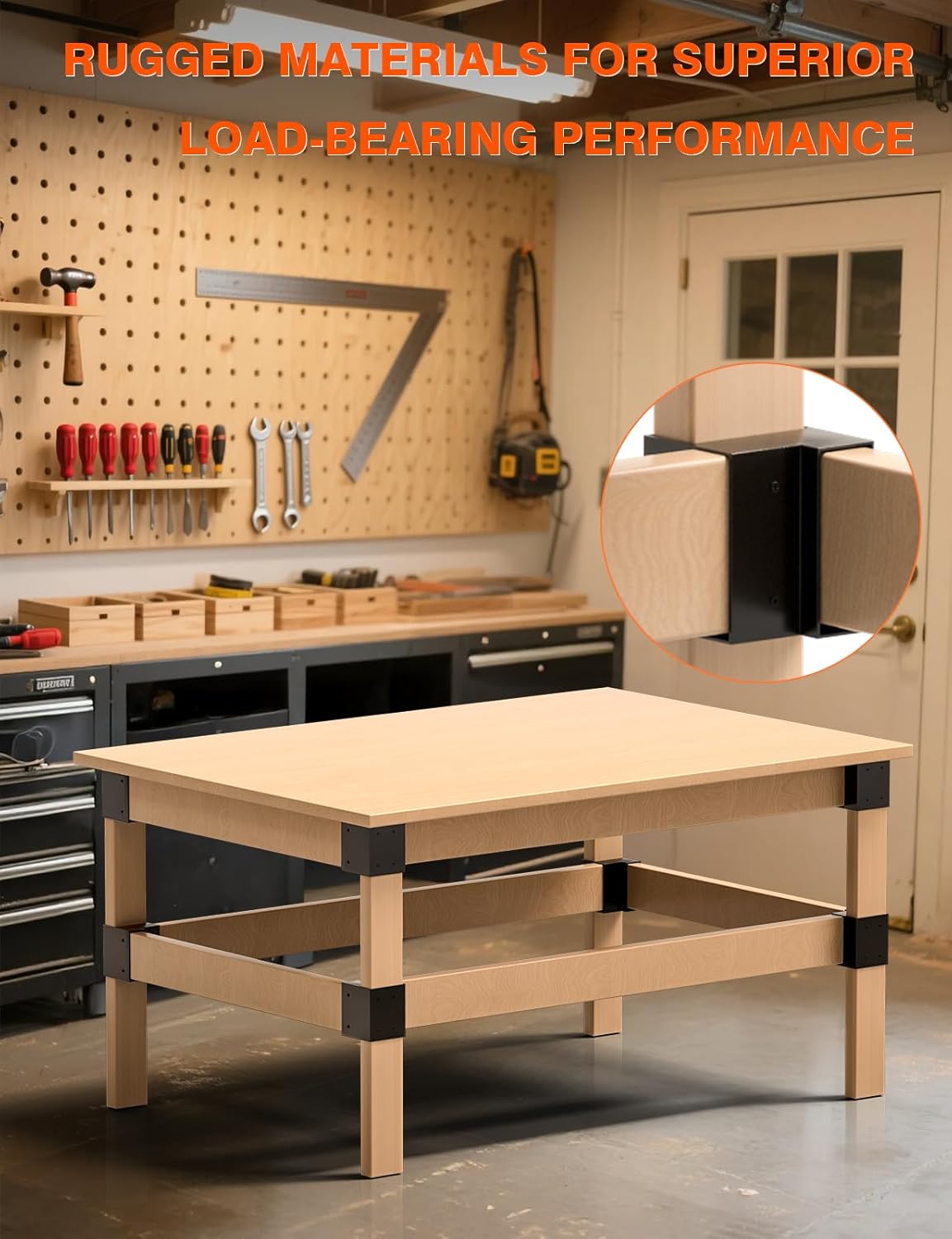 Heavy Duty Workbench Bracket Kit, 8 Pcs 3-Way Right Angle Corner Brackets for DIY Custom Workbenches, Work Tables, Garage Shelves, Many Other Wooden Projects, Fits 1.6"x3.6" Wood