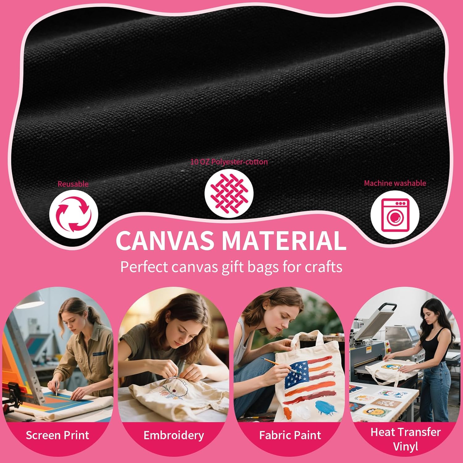 1 | 12 | 24 Pack Small Canvas Tote Bags, Mini Tote Bags Bulk for Women, DIY Blank Reusable Cute Sublimation Tote Bag - Image 8