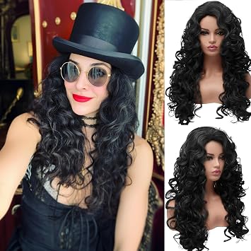 Long Black Curly Costume Wig Styled Halloween 80s Wigs for Women Full Head Cosplay Costume Hairpiece Natural Black
