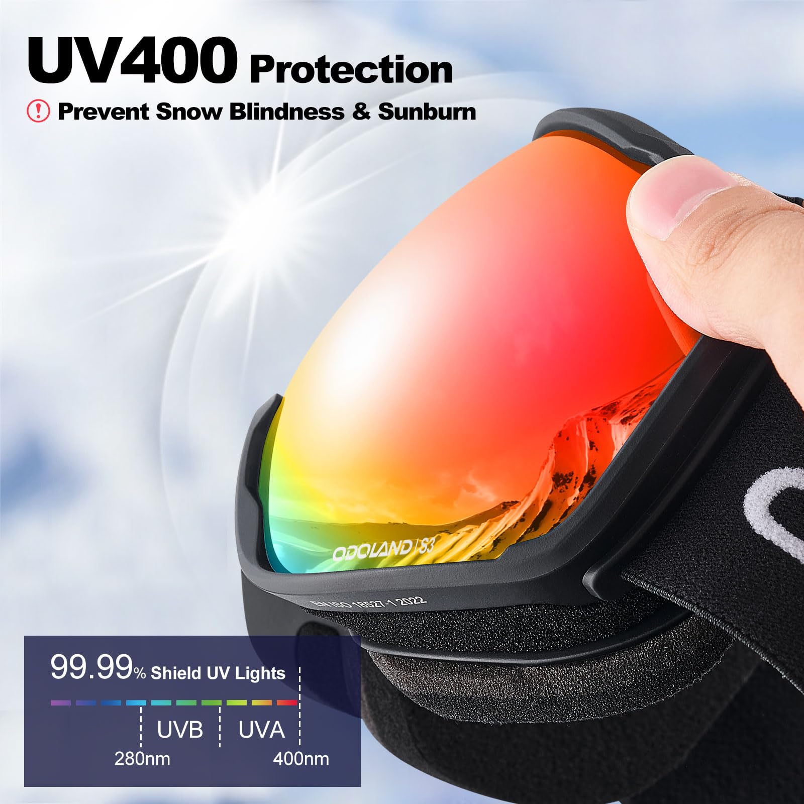 Odoland Skibrille Erwachsene Ski Goggles für Damen und Herren Jungen,Sphärisch Snowboardbrille UV-Schutz Kompatibler Helm Anti Fog für Skifahre Verspiegelt