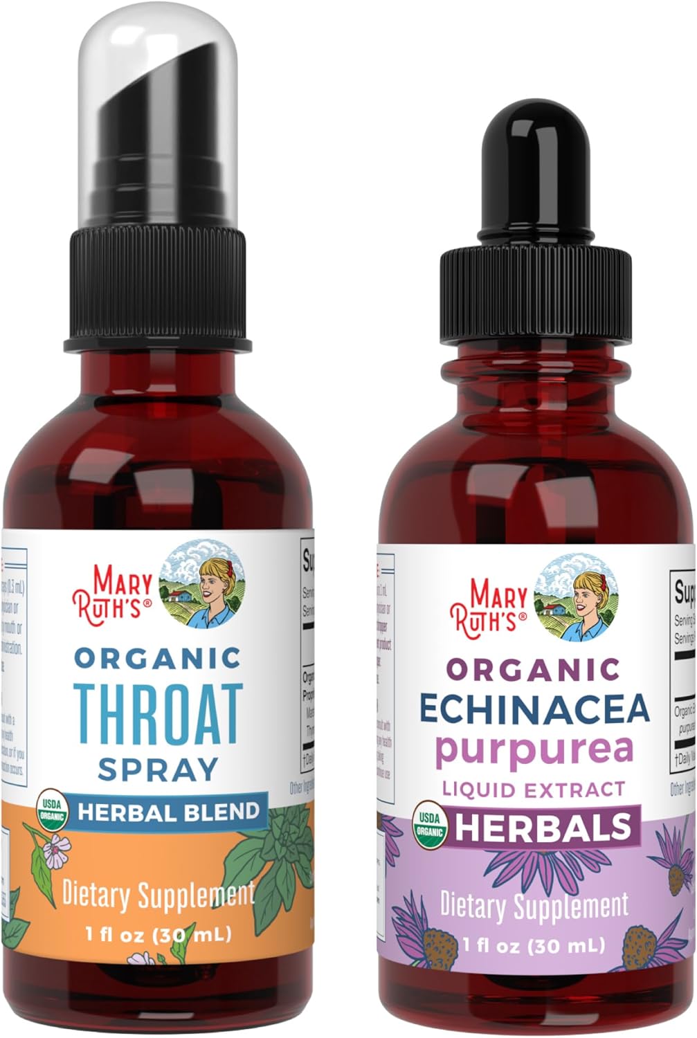 MaryRuth Organics Throat Spray (Unflavored) & Echinacea Purpurea Drops | USDA Organic, Clean Label Project Verified® | Vitamins for Throat Relief, Immunity & Overall Health | Vegan, Non-GMO