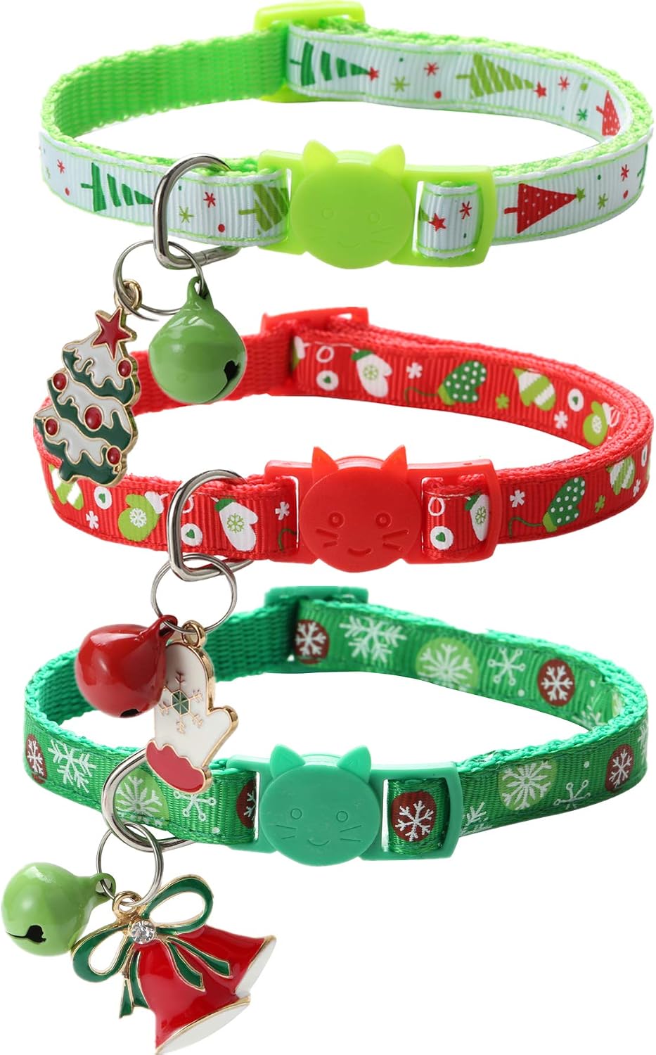 Pawskido 3 Pack Cat Christmas Collar - Safe Kitten Collars Breakaway with Bell and Cute Pendant