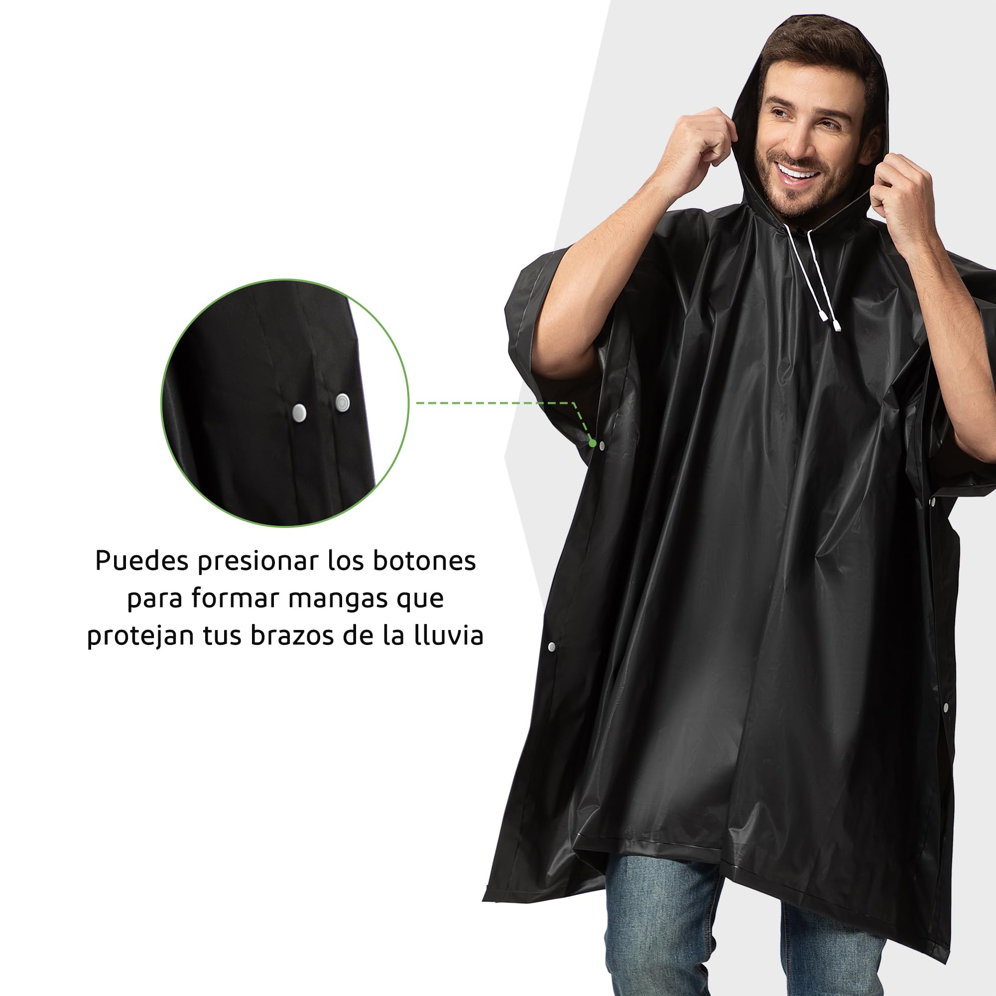 Opret Chubasquero para Mujer y Hombre Impermeable, 2 Piezas Poncho Impermeable Plegable, Reutilizable con Capucha, Poncho de Lluvia Unisex para Viajes, Picnic,Trekking y Camping Senderismo