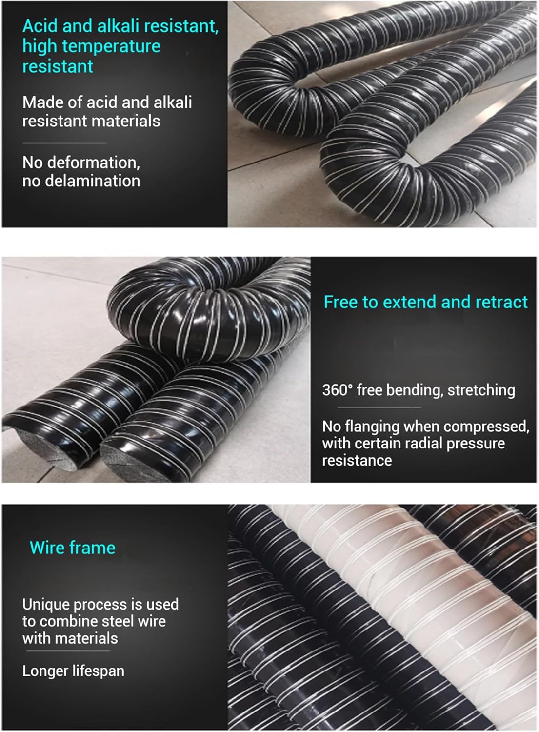 Flexible Silicone Air Duct Hose - 305mm Dryer Vent Hose for HVAC, Hot/Cold Car Engine Intake & Exhaust, Durable Black Air Ducting for Fans & Vehicles