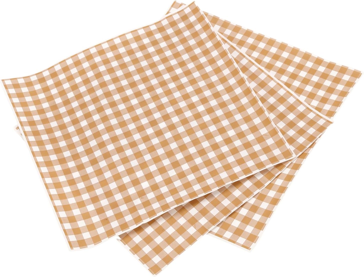 SEUNMUK 400 PCS Deli Wax Paper Sheets, 8.6" x 8.6" Waxed Paper Sheets for Food, Sandwich Wrapping Papers, Grease Resistant Checkered Food Basket Liners for Hamburger, Hot Dog, Picnic(Brown)