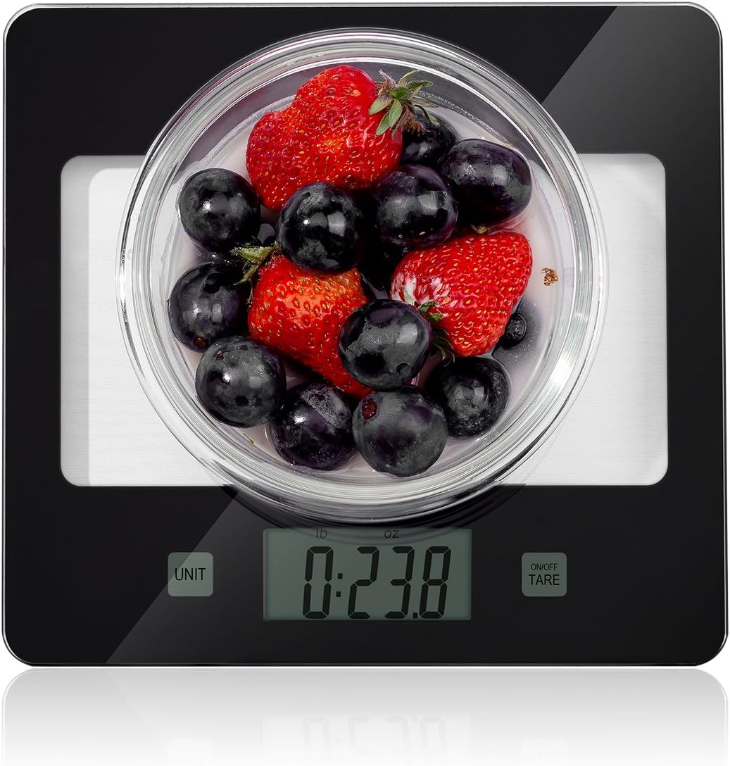 Home Gizmo Kitchen Food Scale, Digital Multifunction Accurate Postage Scales with Large LCD Display for Baking and Cooking, 11lb Capacity by 0.1oz, Tempered Glass Surface
