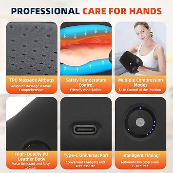 ZhanHao Hand Massage, Hand Machine with Heat and Compression, Electric Hand Massager for Arthritis and Carpal Tunnel,Cordless Massagers, Gift for Women & Men