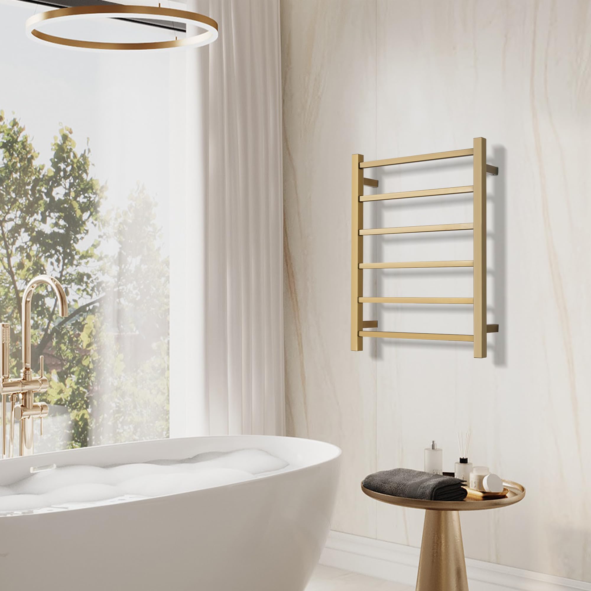 Toallero térmico de acero inoxidable de 80 W, montaje en pared, 6 soportes, radiador de baño, pulido, 69,8 x 54,8 x 5,5 cm
