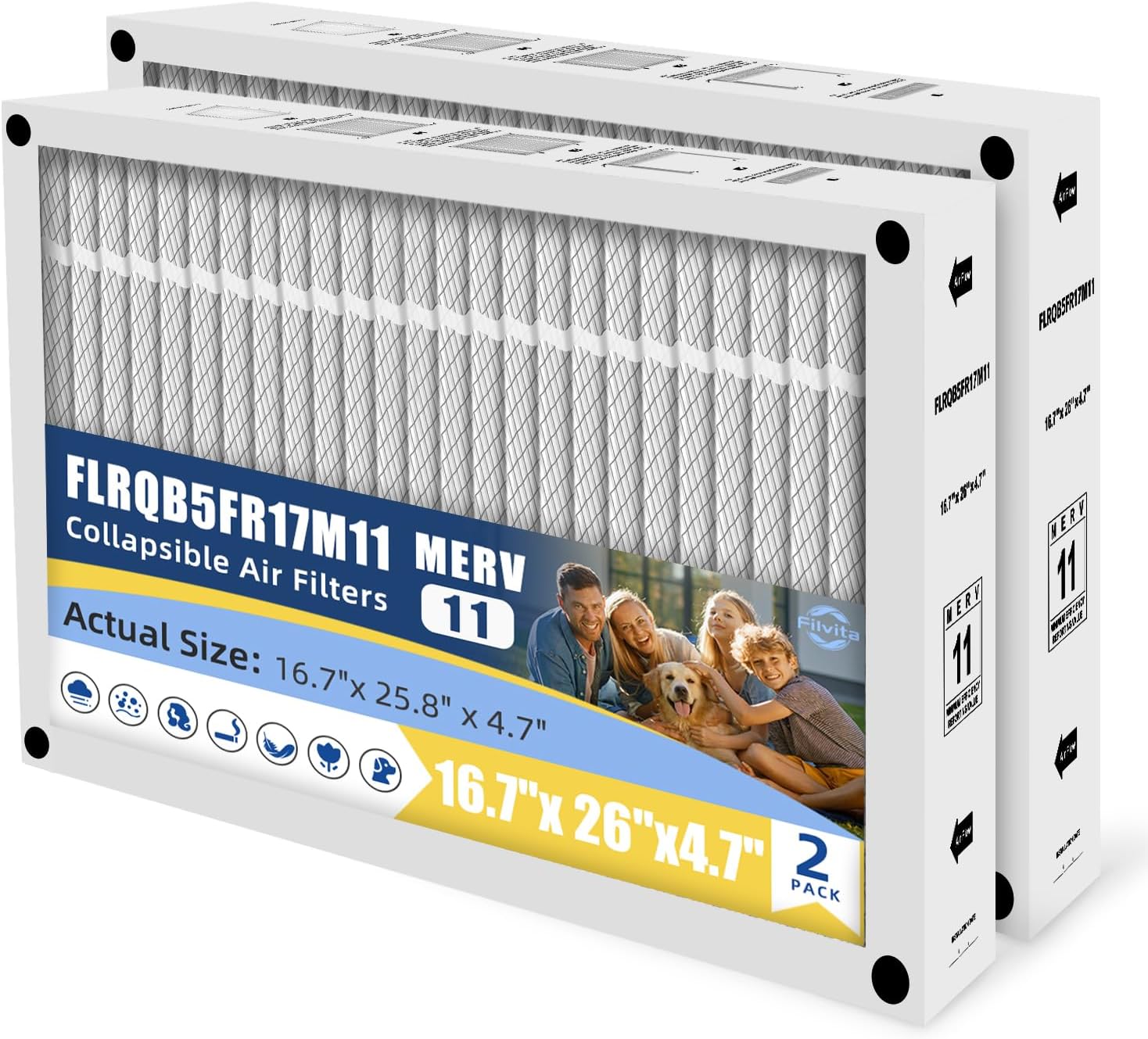 FLRQB5FR17M11 Air Filter Replacement Compatible with Trane FLRQB5FR17M13, TFM175B0FR0, FR Dedicated For QuikBox Media Filter MERV 11, 16.7"x25.8"x4.7" (2-PACKS)