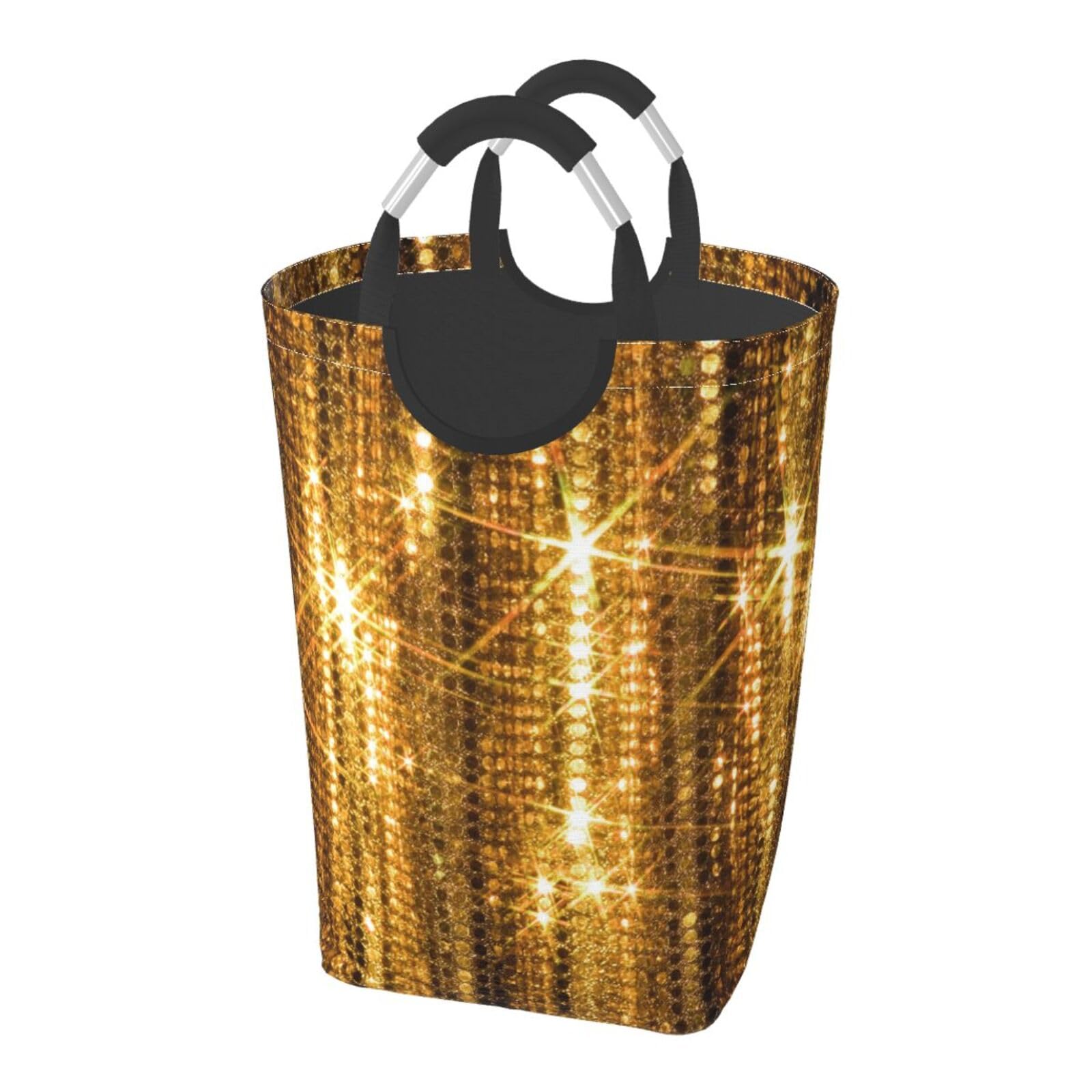Yxdvpalne As Picture Gold Sequin Sparkle, Laundry Hamper, Collapsible Laundry Basket Large Durable Storage Bin With Handles 50L