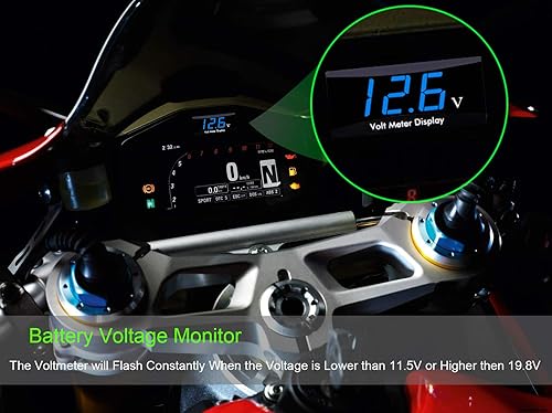 Miniatura 2 de Kinstecks - Voltímetro digital de motocicleta de 12 V CC con pantalla LED, medidor de voltaje para motocicleta y coche, monitor de voltaje