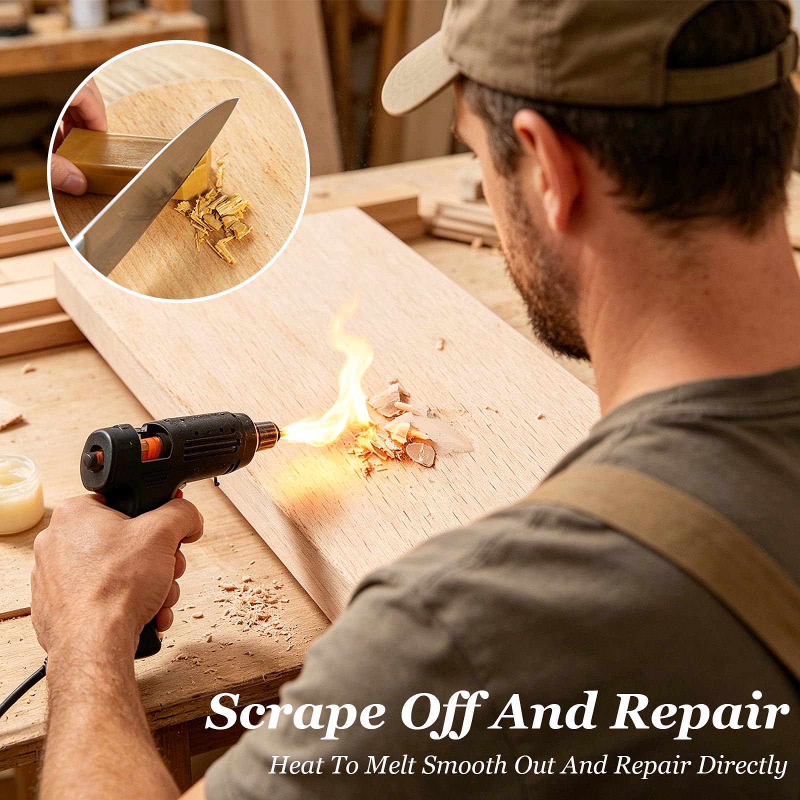 8 Pezzi Kit Riparazione Parquet, Kit di Riparazione Legno per Riparazione Graffi, 8 Bastoncini di Cera Colorata con Raschietto, per Piastrelle, Laminato in Legno, PVC, Vinile, Mobili, Parquet