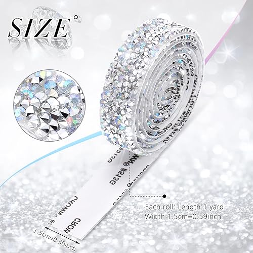 Miniatura 2 de 5 rollos de cinta de diamantes de imitación de cristal brillante, cinta de resina de diamantes de imitación autoadhesiva, cinta de diamantes de