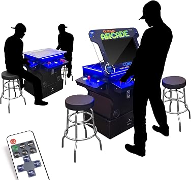 Creative Arcades Full Size Commercial Grade Cocktail Arcade Machine w/Riser | 2 Player | 4500 Games | 26" LCD Lifting Screen | 3 Sided | 4 Sanwa Joysticks | Trackball | 2 Stools |