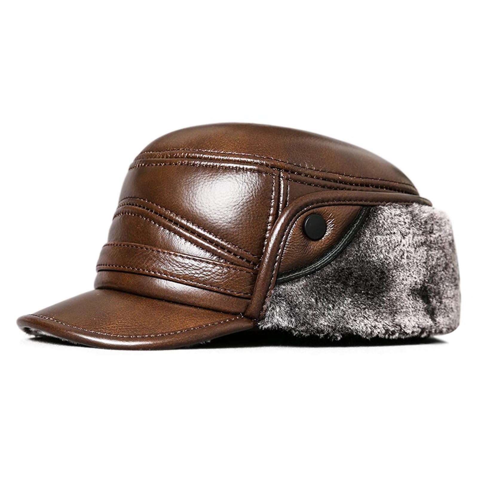 Gorra de Invierno de Cuero con Visera Gorro de Caza con Orejeras Gorro de béisbol Cálido