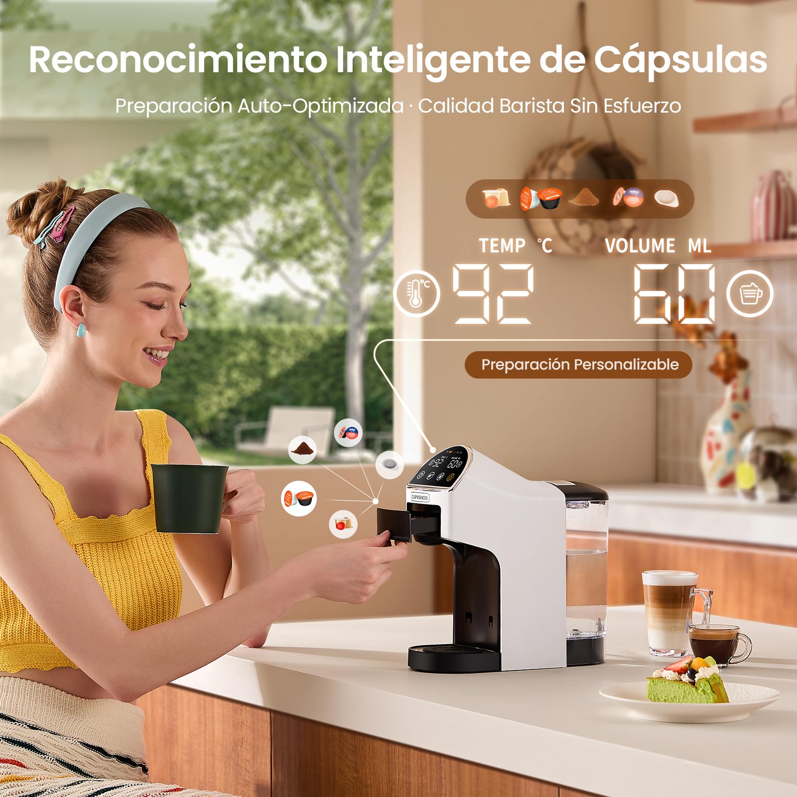 Magician2 Cafetera 5 en 1 para Nespresso, Dolce Gusto, Molido/Monodosis ESE | Apto para Lavazza A Modo Mio - 20 Bar, Auto-Lock, Panel Táctil LED, Reconocimiento Auto, Volumen/Temp, Preinfusión, BPA-libre
