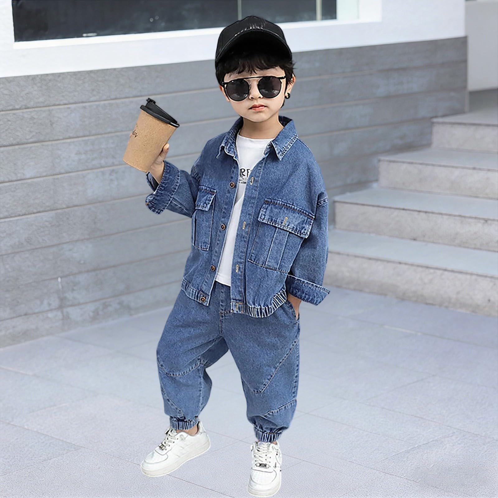 Stilvolles Denim-Outfit für Jungen lässiges zweiteiliges Set Jacke Hose perfekt für Alltag Schule Outdoor Aktivitäten bequeme Kinderbekleidung mit klassischem