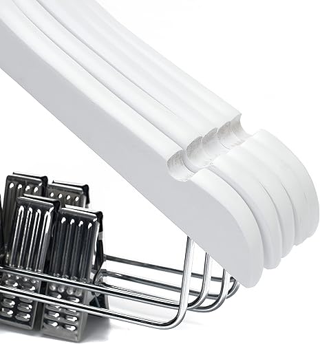 Miniatura 8 de Quality Hangers Paquete de 20 perchas de madera para pantalones para niños de 12 pulgadas, perchas para faldas con clips de metal ajustables, gancho