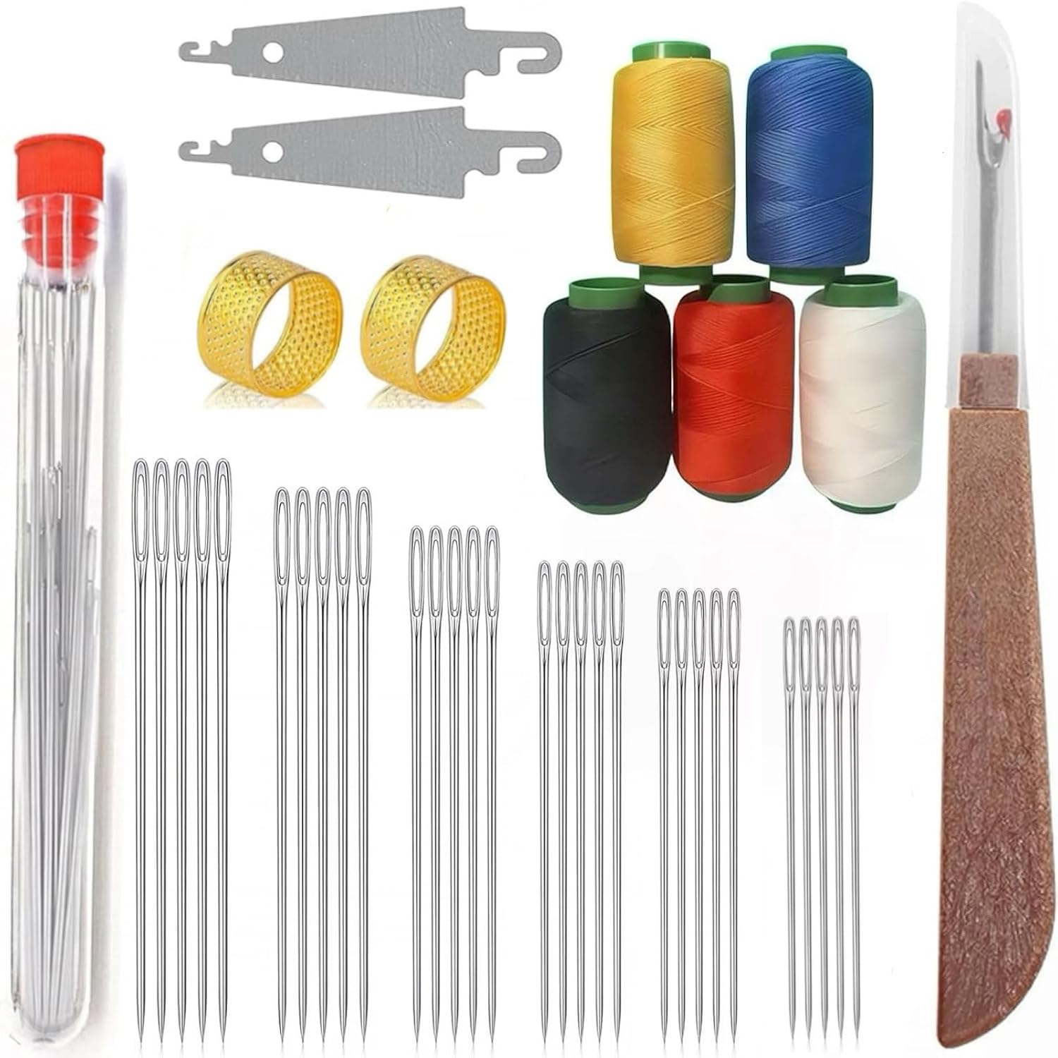 Sqsxgz Steel Needles for Hand Sewing - 41-Piece Stainless Steel Sewing Needles Kit, Big Eye Steel Needle Set | with Easy Threader Perfect for Beginners, Experts & Sewing Enthusiasts