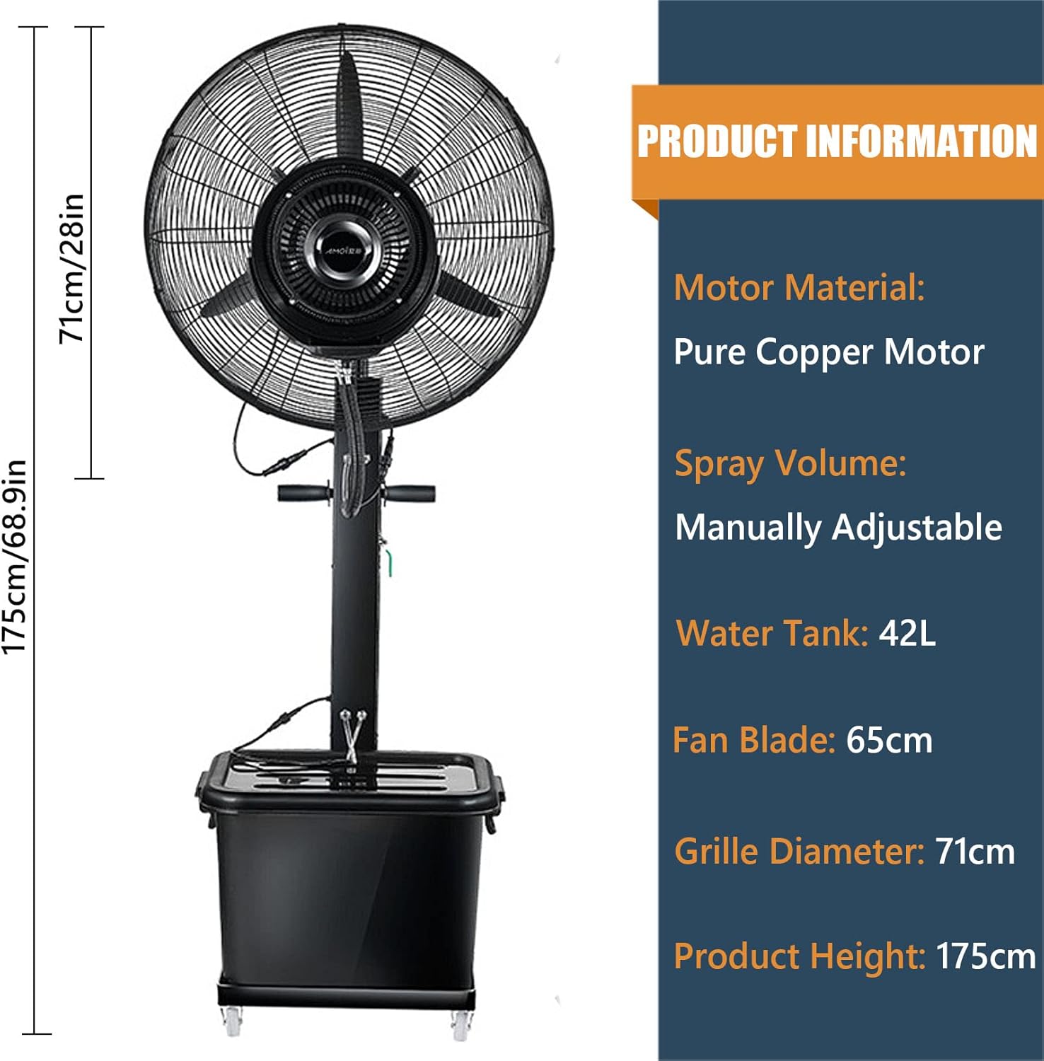 Outdoor Misting 90° Oscillating Pedestal Fan, 11 Gallon Large Capacity Tank, 3 Speed Setting, Cooling Fan for Patio, Garden, Backyard