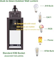 Vista 3 de LIT-PaTH Farol de pared para exteriores del atardecer al amanecer, aplique de pared como accesorio de iluminación de porche, base mediana E26 máximo
