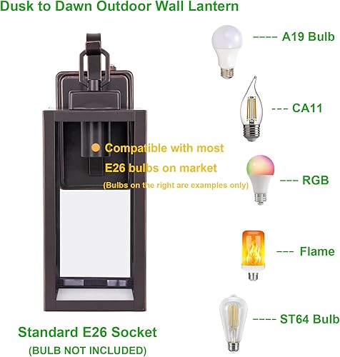 Miniatura 3 de LIT-PaTH Farol de pared para exteriores del atardecer al amanecer, aplique de pared como accesorio de iluminación de porche, base mediana E26 máximo