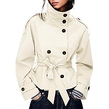 Women's Cropped Trench Coat Double Breasted Short Jacket High Collar Fall Winter Coats Trendy Outfit with Belt