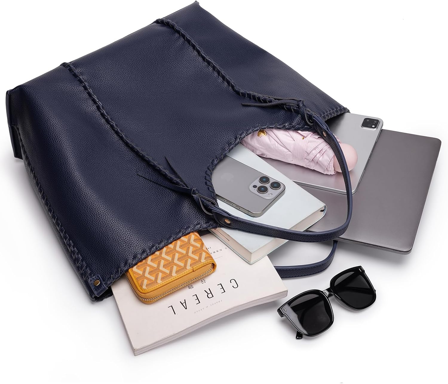 Leather Tote Bag for Women Large Laptop Business Work Handbag Women's Shoulder Purse with Clutch