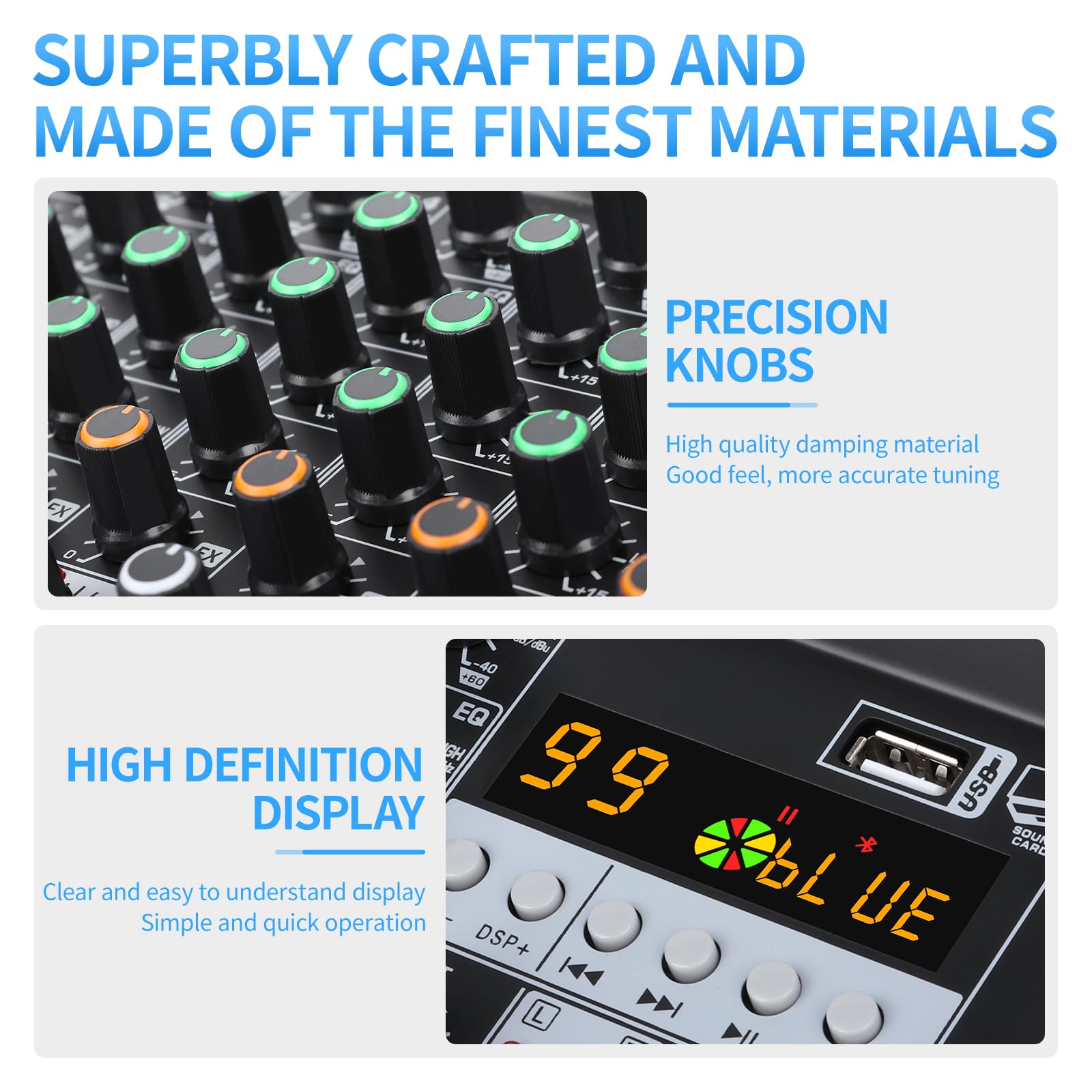 XTUGA Mezclador de audio de 8 canales de 8 m para podcasting, grabación, actuaciones, consola de mezcla de tablero de sonido DJ con 99 efectos DSP, alimentación fantasma de 48 V, Bluetooth