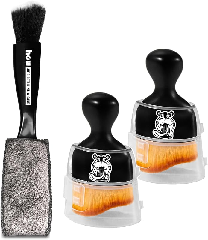 H.O.W 3PCS Car Interior Detailing Brushes Kits Automotive Cleaning Dual Head Brush for Air Vent Seat Crevice Dashboard Leather Air Conditioner