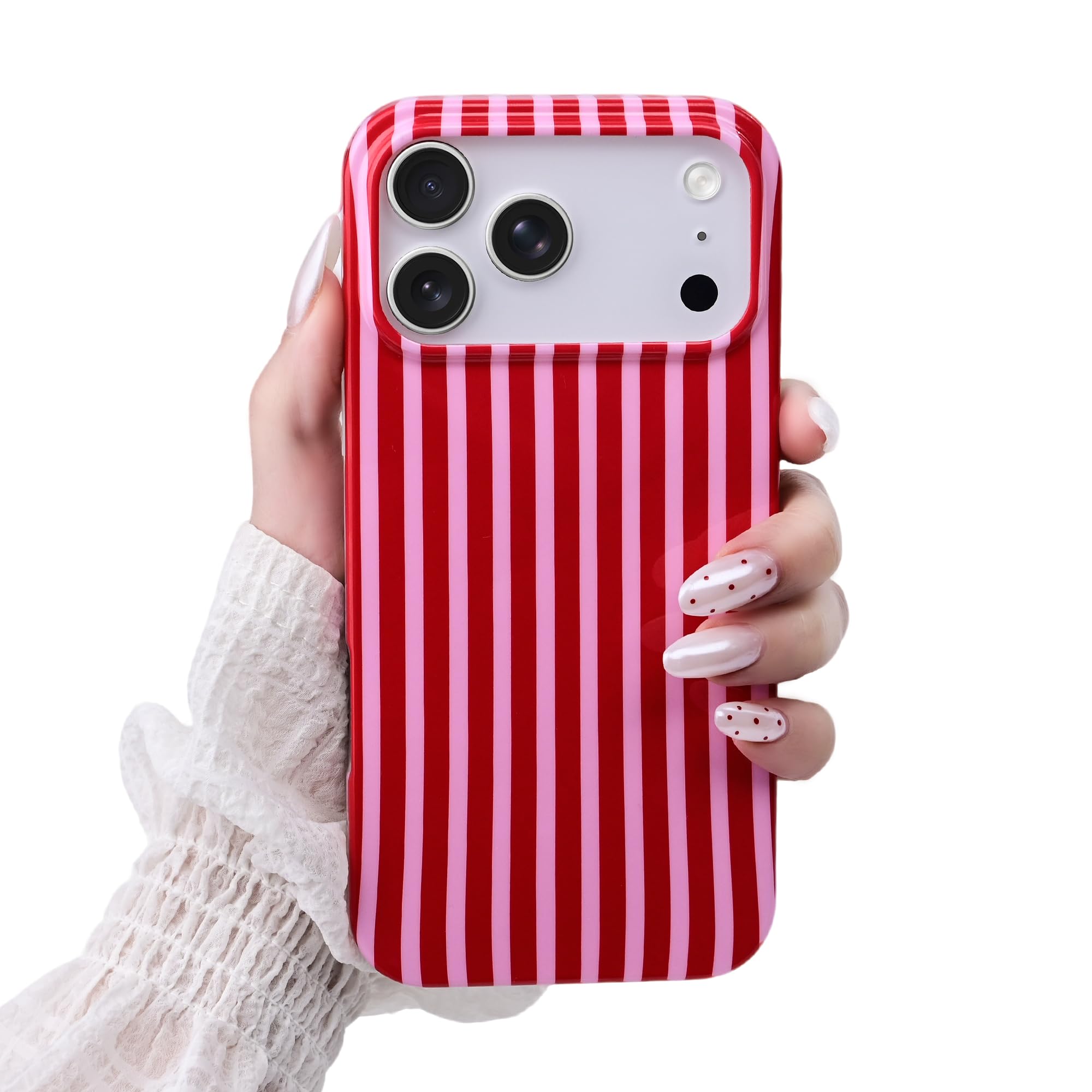 Photo 1 of SleekCover Compatible with iPhone 17 Pro Max Case,Cute Aesthetic Striped Pattern Cover for Women Girls,Soft TPU Shockproof Protective Stylish Kawaii Case for iPhone 17 Pro Max 6.9",Red/Pink