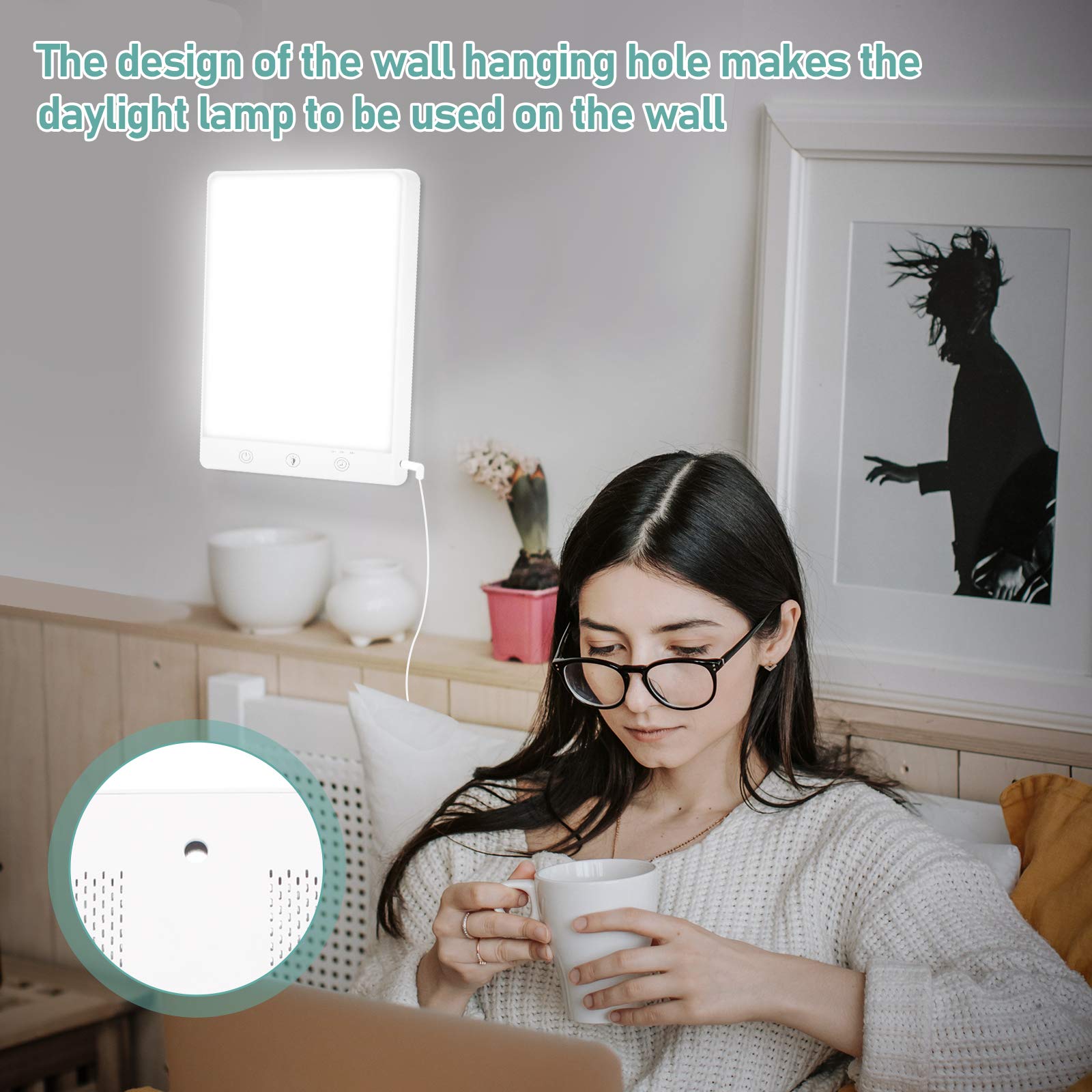 Lampe lumière du jour 11000 lux Lampe solaire portable avec 3 niveaux de luminosité Fonction mémoire, minuterie Lumière du jour, sans UV