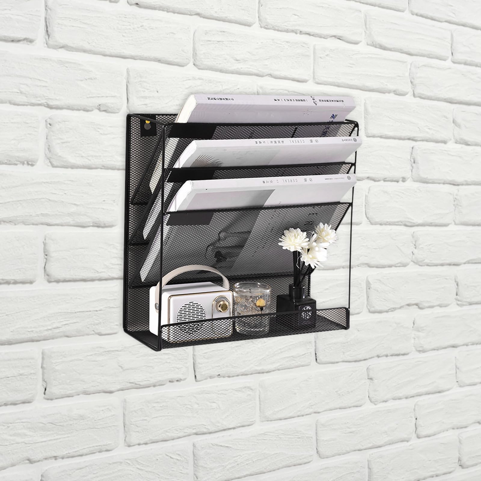 Estante de Archivos de Pared A4 de Hierro Negro para Oficina y Hogar