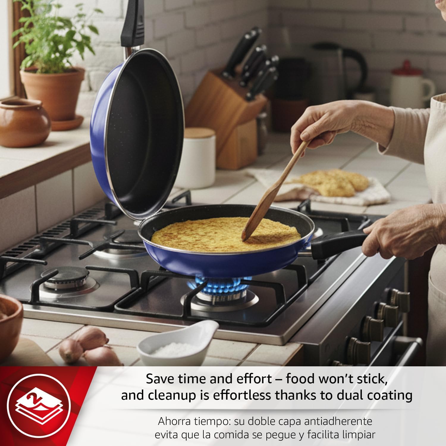Magefesa Frittata 9.4-Inch Nonstick Double Sided Frying Pan, All-Stovetops Compatible, Dishwasher Safe, Blue – Ideal for Spanish Tortilla - Image 3