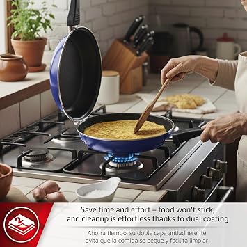 Magefesa Frittata 9.4-Inch Nonstick Double Sided Frying Pan, All-Stovetops Compatible, Dishwasher Safe Ideal for Spanish Tortilla
