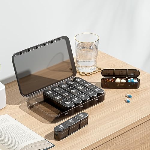 Miniatura 8 de Daviky Pastillero semanal 3 veces al día, pastillero semanal 7 días, pastillero de viaje con recipientes grandes, pastillero a prueba de luz para