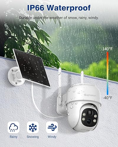 Miniatura 6 de Septekon Cámaras de seguridad PTZ inalámbricas de 360 para exteriores, cámaras solares alimentadas por batería para vigilancia del hogar, cámara