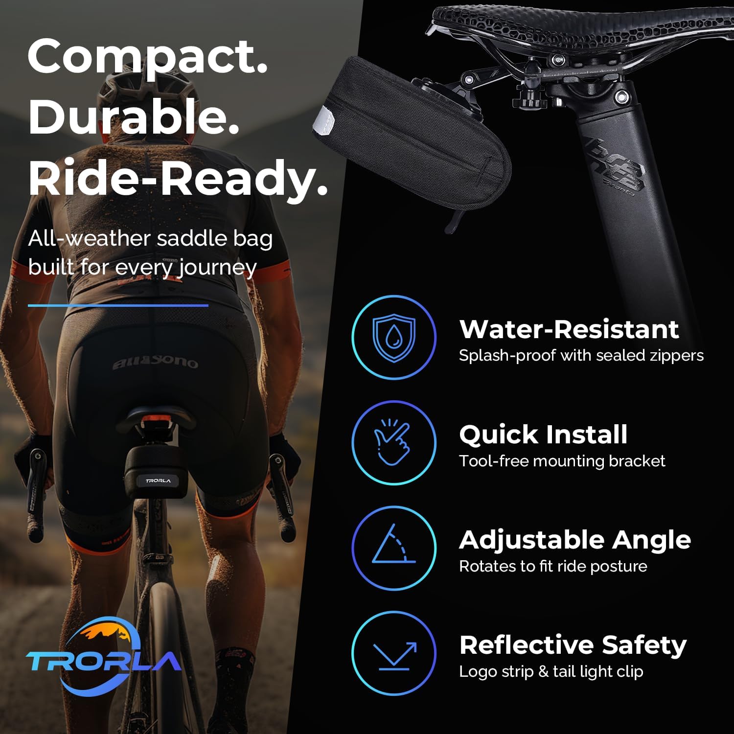 Road Bike Seat Bag - 0.3L Waterproof Cycling Saddle Pack with Quick-Release, Minimalist Design for Cycling Essentials,Matte Black