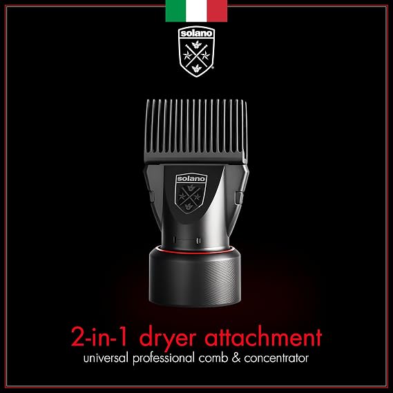 Solano 2 in 1 Dryer Attachment Universal Professional Comb & Concentrator - Italian Made - Straighten Hair - Comb Gentle on Scalp