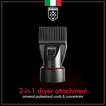 Solano 2 in 1 Dryer Attachment Universal Professional Comb & Concentrator - Italian Made - Straighten Hair - Comb Gentle on Scalp