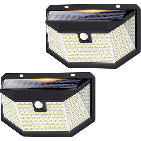 ROVLAK Luce Solare 270°Angolo Illuminazione Lampade LED con Sensore di Movimento Luci Esterno Energia Solare Impermeabile per Giardino Portico Balcone-2 Pezzi