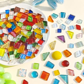 IcosaMro 2.2LB Mosaic Tiles for Crafts DIY Supplies for Stepping Stone Project Mixed Shapes Colorful Crystal Glitter Stained Glass Pieces for Mosaic Projects