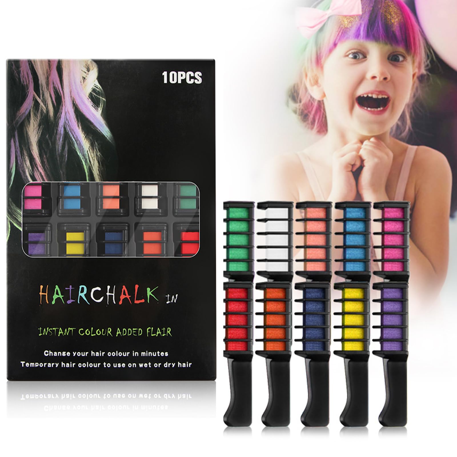 Tawagic 10 colores de tiza para el pelo, rotulador temporal para el cabello, lavable para manualidades, cosplay, fiesta, Navidad, Halloween, cumpleaños, color de tiza