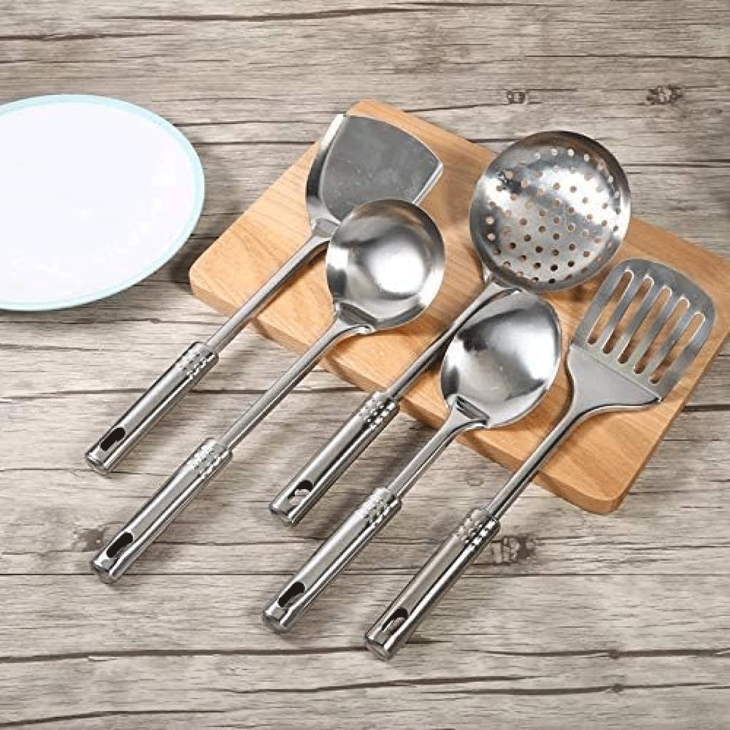 Espátula de acero inoxidable, juego de utensilios de cocina, espátula para freír el hogar, cuchara de fuga grande, espátula gruesa