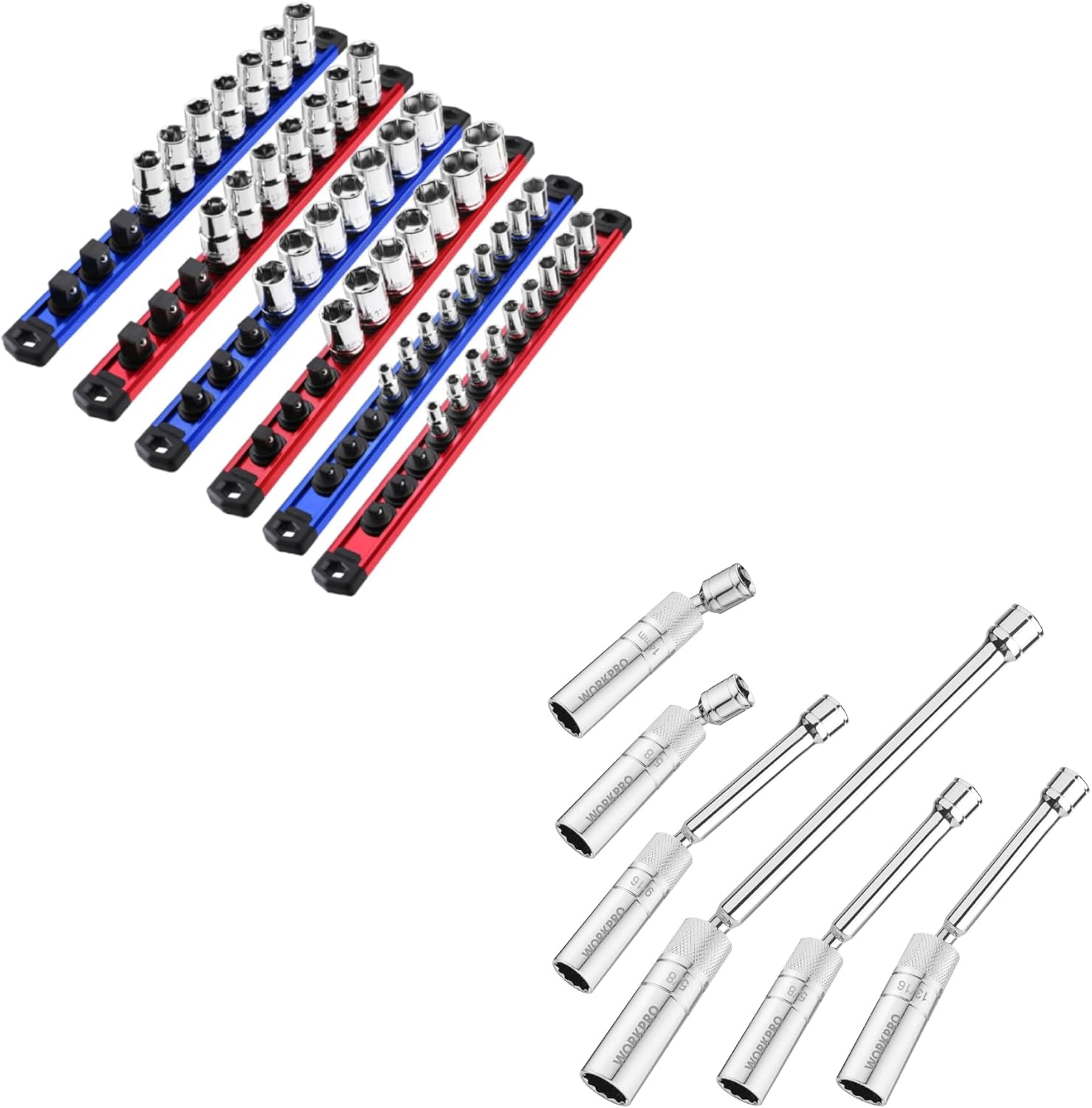 WORKPRO 6PC Magnetic Swivel Spark Plug Socket & Magnetic Socket Organizer