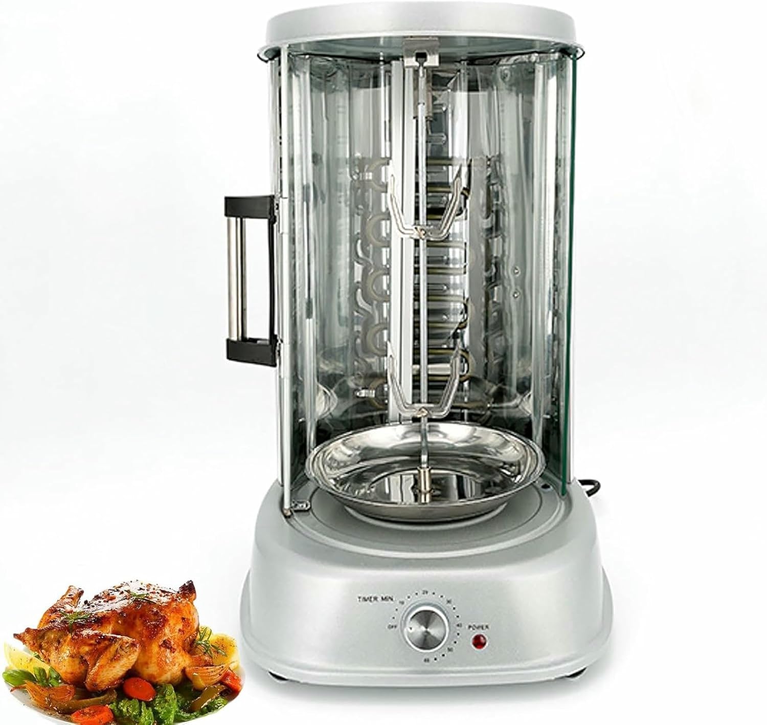 Electric Rotating Vertical Rotisserie Grill,1380W Electric Shawarma Smokeless Rotary Barbecue Machine with 3-Grills,60 Min Timer,Sliding Glass Door,Auto Shut-Off